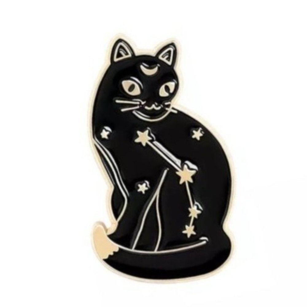Black cat constellation zodiac pin enamel gold